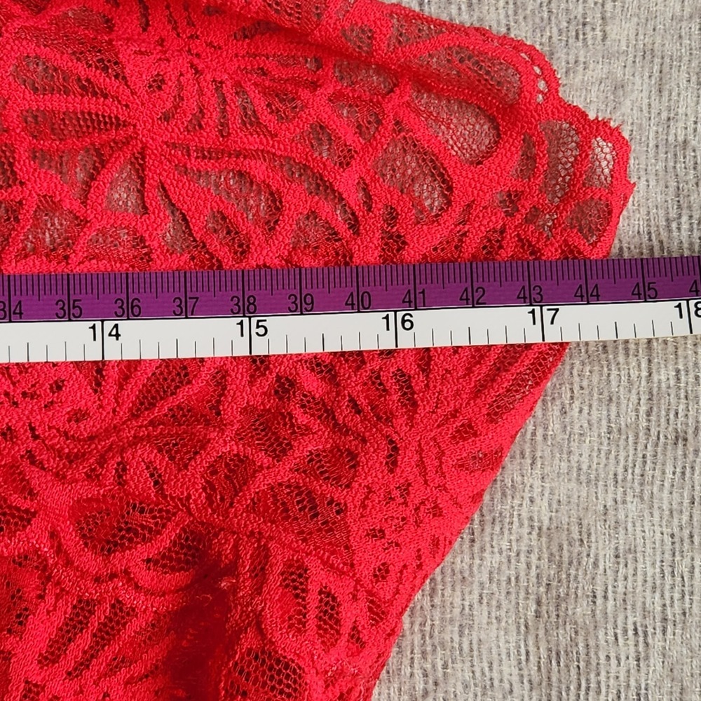 Josie Natori Slip Size L Women's Sleep Sheer Lace Bright Red Orange Stretch - Picture 7 of 8